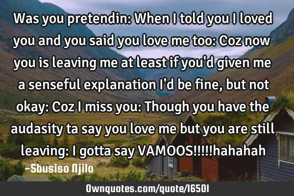 Was you pretendin: When I told you I loved you and you said you love me too: Coz now you is leaving