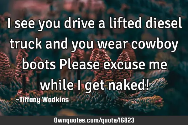 I see you drive a lifted diesel truck and you wear cowboy boots Please excuse me while I get naked!