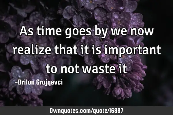 As time goes by we now realize that it is important to not waste