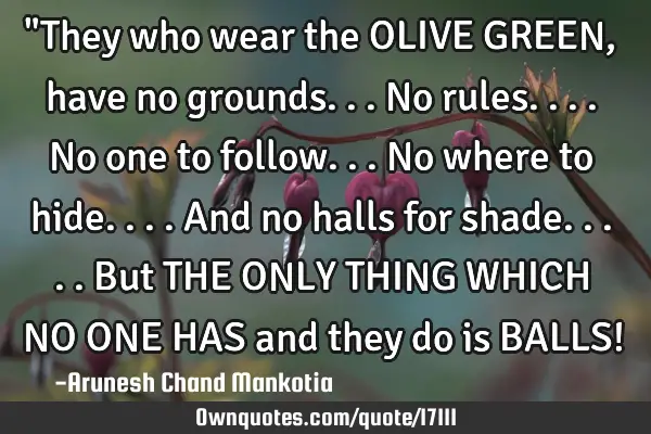 "They who wear the OLIVE GREEN, have no grounds...no rules....no one to follow...no where to