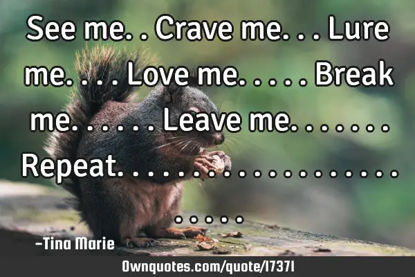 See me..crave me...lure me....love me.....break me......leave me....... R