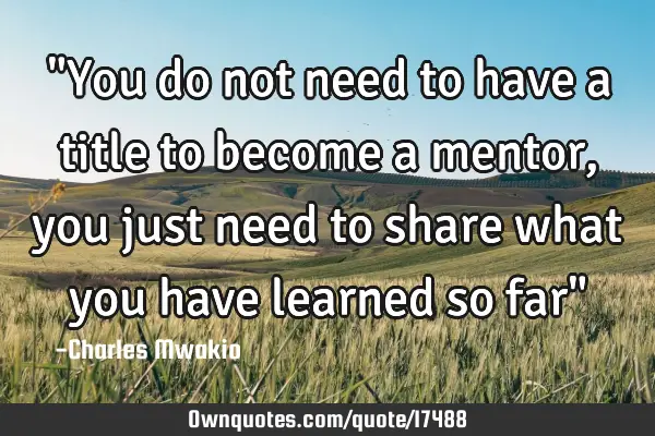 "You do not need to have a title to become a mentor, you just need to share what you have learned