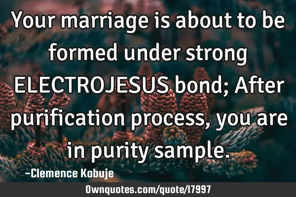 Your marriage is about to be formed under strong ELECTROJESUS bond; After purification process, you