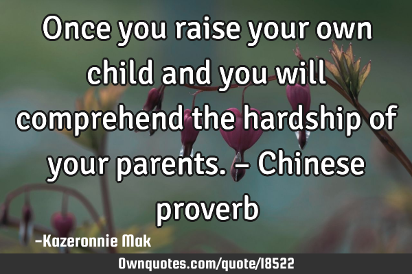 Once you raise your own child and you will comprehend the hardship of your parents. – Chinese