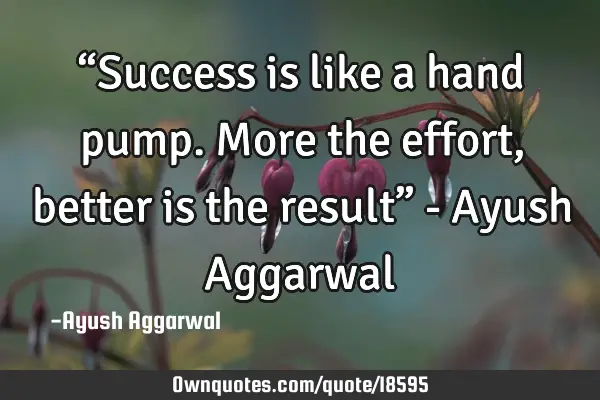 “Success is like a hand pump. More the effort, better is the result” - Ayush A