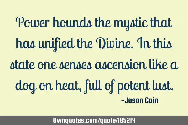 Power hounds the mystic that has unified the Divine. In this state one senses ascension like a dog