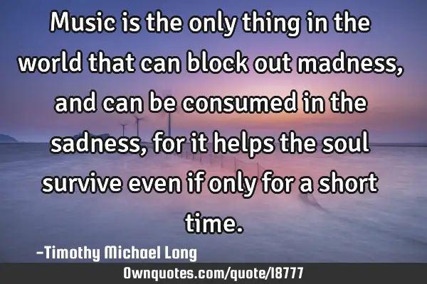 Music is the only thing in the world that can block out madness, and can be consumed in the sadness,