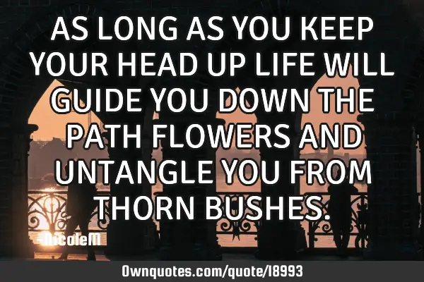 AS LONG AS YOU KEEP YOUR HEAD UP LIFE WILL GUIDE YOU DOWN THE PATH FLOWERS AND UNTANGLE YOU FROM THO