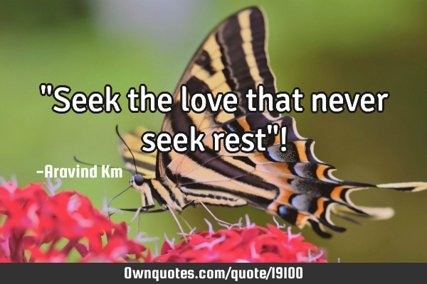"Seek the love that never seek rest"!