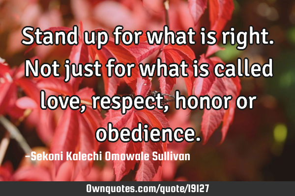 Stand up for what is right. Not just for what is called love, respect, honor or