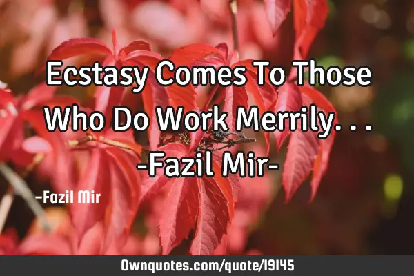 Ecstasy Comes To Those Who Do Work Merrily... -Fazil Mir-
