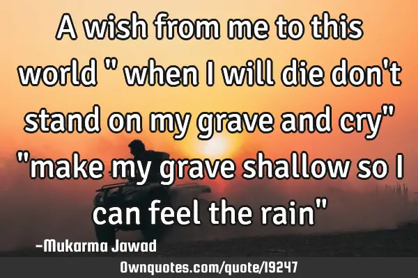 A wish from me to this world " when i will die don