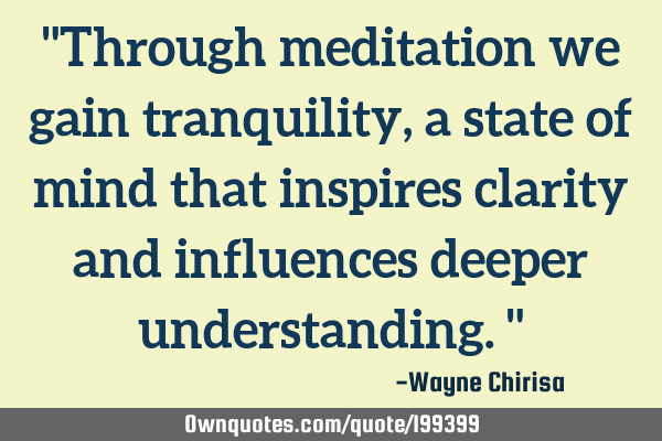 "Through meditation we gain tranquility, a state of mind that inspires clarity and influences