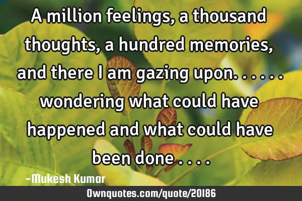 A million feelings, a thousand thoughts, a hundred memories, and there i am gazing upon......