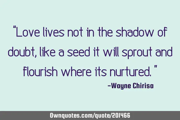 “Love lives not in the shadow of doubt, like a seed it will sprout and flourish where its