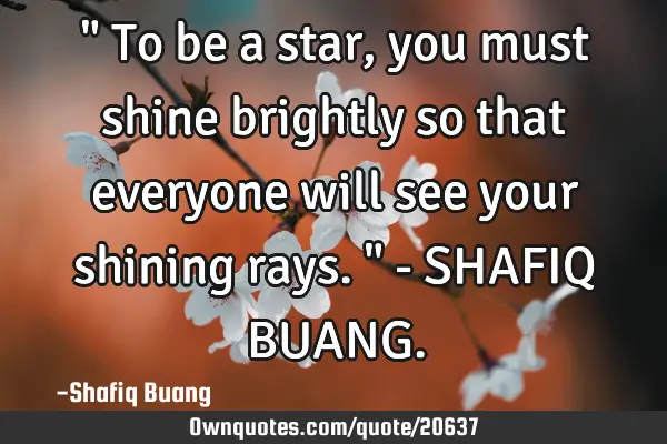 " To be a star, you must shine brightly so that everyone will see your shining rays." - SHAFIQ BUANG
