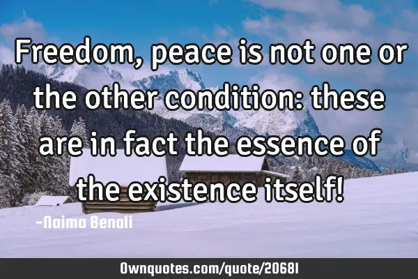 Freedom, peace is not one or the other condition: these are in fact the essence of the existence
