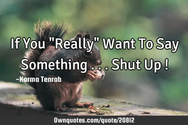If You "Really" Want To Say Something ... Shut Up !