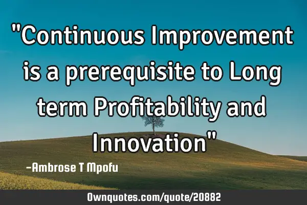 "Continuous Improvement is a prerequisite to Long term Profitability and Innovation"
