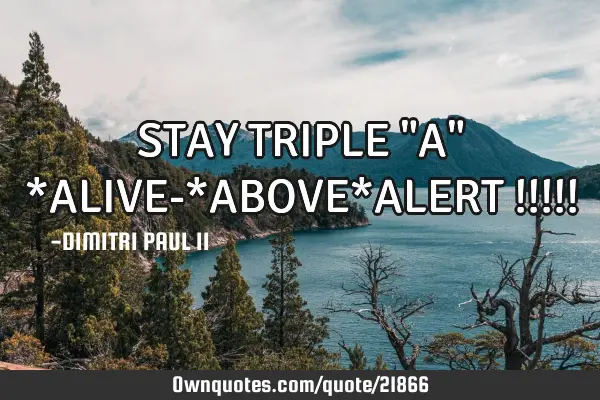 STAY TRIPLE "A" *ALIVE-*ABOVE*ALERT !!!!!