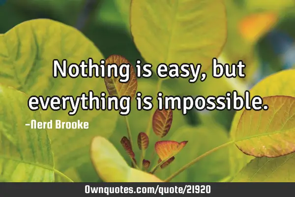 Nothing is easy, but everything is