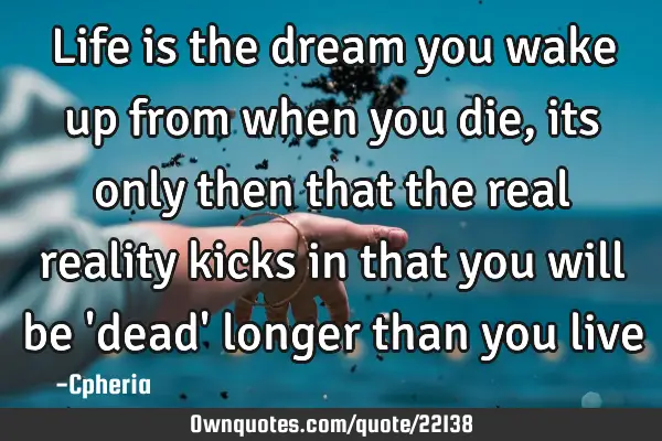 Life is the dream you wake up from when you die, its only then that the real reality kicks in that