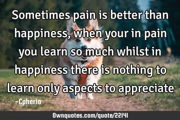 Sometimes pain is better than happiness, when your in pain you learn so much whilst in happiness