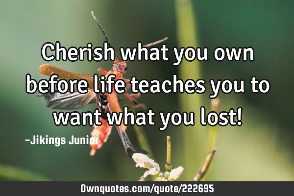 Cherish what you own before life teaches you to want what you lost!