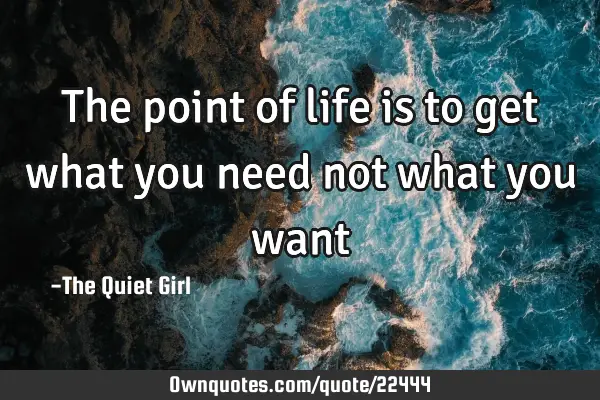 The point of life is to get what you need not what you
