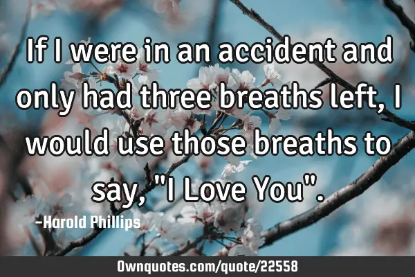 If i were in an accident and only had three breaths left, i would use those breaths to say, "I Love