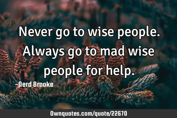 Never go to wise people. Always go to mad wise people for