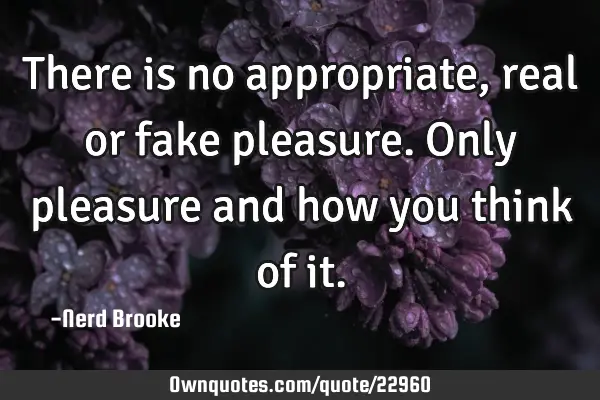 There is no appropriate, real or fake pleasure. Only pleasure and how you think of
