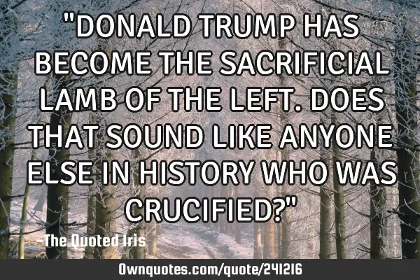 "DONALD TRUMP HAS BECOME THE SACRIFICIAL LAMB OF THE LEFT.  DOES THAT SOUND LIKE ANYONE ELSE IN HIST