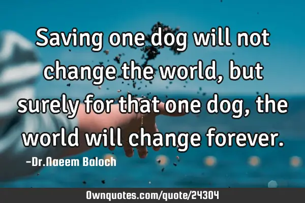 Saving one dog will not change the world, but surely for that one dog, the world will change