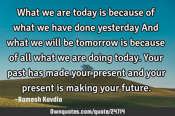 What we are today is because of what we have done yesterday And what we will be tomorrow is because