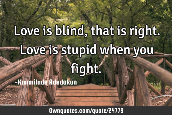 Love is blind, that is right.Love is stupid when you