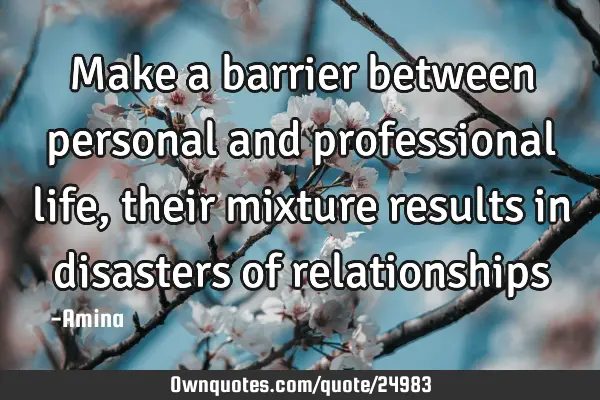 Make a barrier between personal and professional life, their mixture results in disasters of
