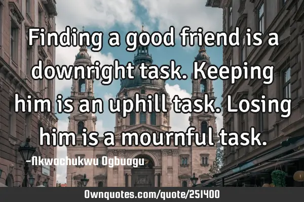 Finding a good friend is a downright task. Keeping him is an uphill task. Losing him is a mournful
