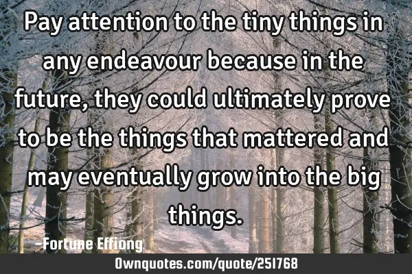 Pay attention to the tiny things in any endeavour because in the future, they could ultimately