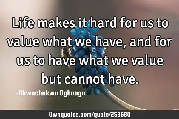 Life makes it hard for us to value what we have, and for us to have what we value but cannot