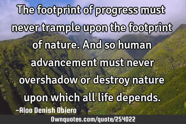 The footprint of progress must never trample upon the footprint of nature. And so human advancement