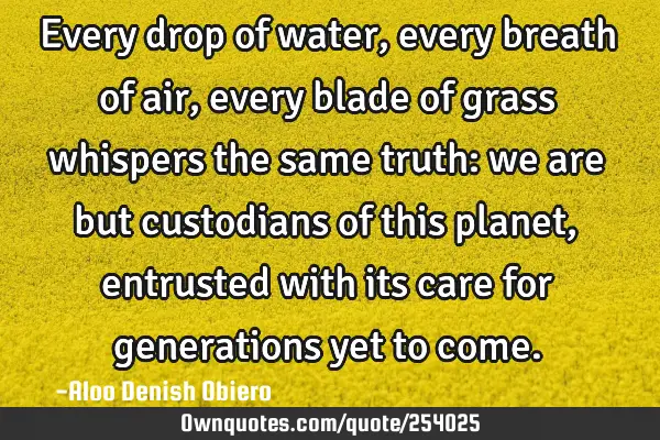 Every drop of water, every breath of air, every blade of grass whispers the same truth: we are but