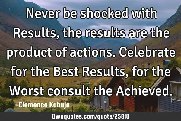 Never be shocked with Results, the results are the product of actions. Celebrate for the Best R