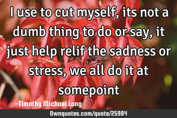 I use to cut myself, its not a dumb thing to do or say, it just help relif the sadness or stress,