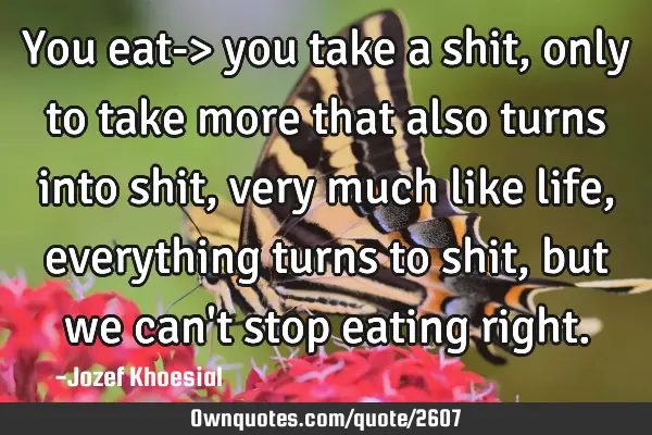 You eat-> you take a shit, only to take more that also turns into shit, very much like life,