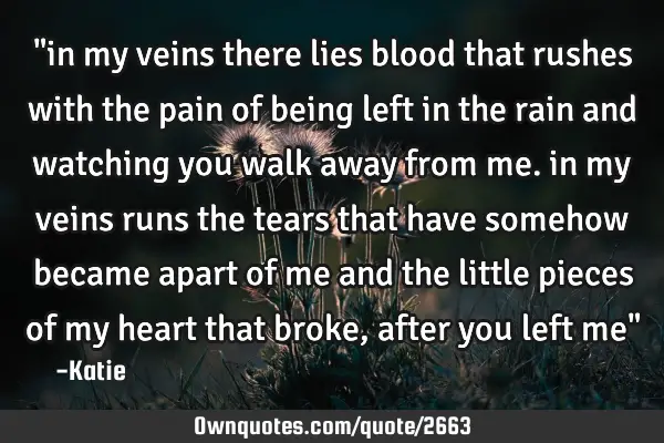 "in my veins there lies blood that rushes with the pain of being left in the rain and watching you