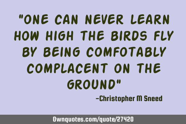 "one can never learn how high the birds fly by being comfotably complacent on the ground"