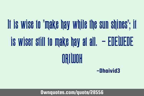 It is wise to "make hay while the sun shines"; it is wiser still to make hay at all. - EDEWEDE ORIWO