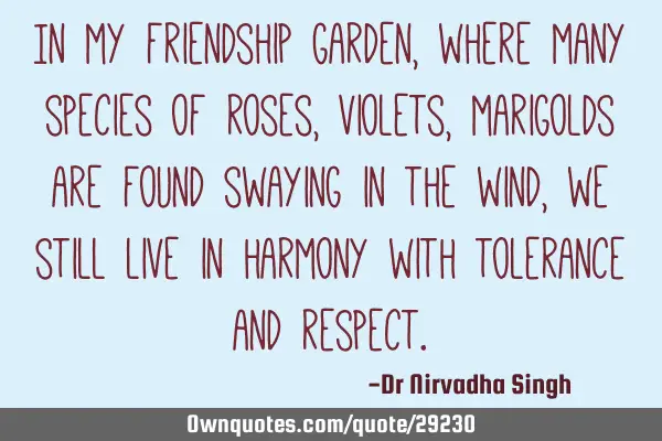 In my friendship garden, where many species of roses, violets, marigolds are found swaying in the