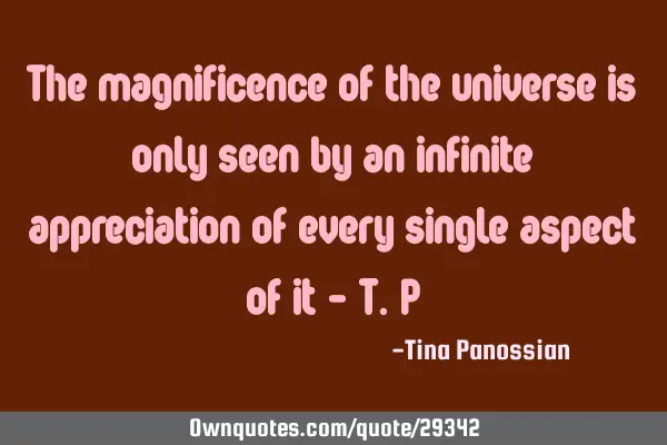The magnificence of the universe is only seen by an infinite appreciation of every single aspect of